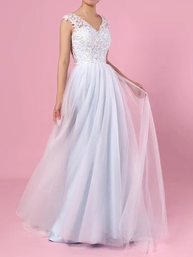 Ball Gown/Princess V-neck Tulle Sweep Train Wedding Dresses With Appliques Lace #Milly00023394