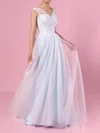 Ball Gown V-neck Tulle Sweep Train Wedding Dresses With Appliques Lace #Milly00023394