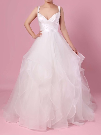 Ball Gown V-neck Organza Floor-length Wedding Dresses With Cascading Ruffles #Milly00023407