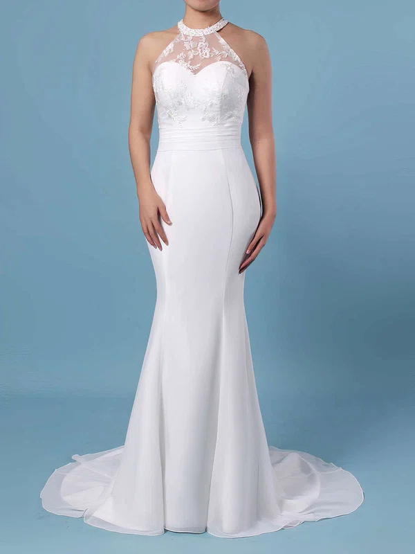 Trumpet/Mermaid Illusion Chiffon Sweep Train Wedding Dresses With Lace #Milly00023408