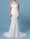 Trumpet/Mermaid Scoop Neck Chiffon Tulle Sweep Train Embroidered Wedding Dresses #Milly00023408