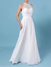 A-line Illusion Chiffon Floor-length Wedding Dresses With Lace #Milly00023409