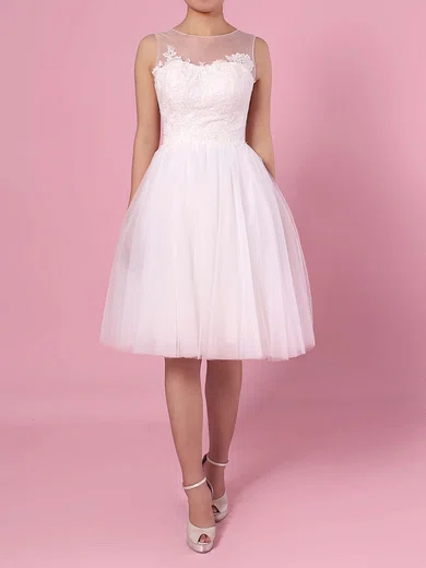 A-line Scoop Neck Tulle Knee-length Appliques Lace Wedding Dresses #Milly00023419