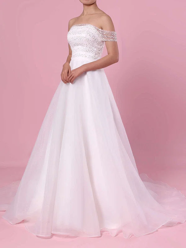 Ball Gown Off-the-shoulder Organza Sweep Train Wedding Dresses With Sequins #Milly00023423