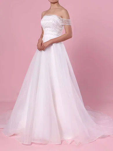 Ball Gown/Princess Off-the-shoulder Organza Sweep Train Wedding Dresses With Sequins #Milly00023423