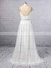A-line V-neck Chiffon Sweep Train Beading Wedding Dresses #Milly00023441