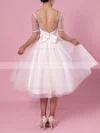 Princess Scoop Neck Tulle Tea-length Bow Wedding Dresses #Milly00023451