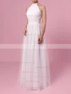 A-line Scoop Neck Tulle Floor-length Wedding Dresses #Milly00023455