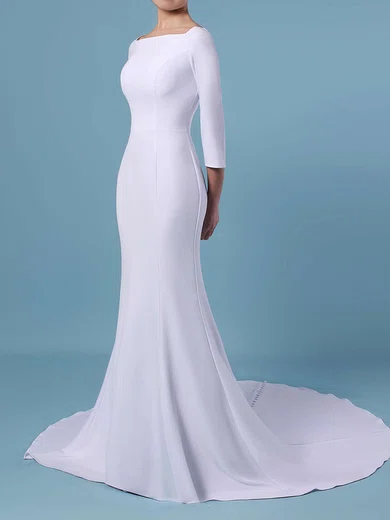Trumpet/Mermaid Square Neckline Stretch Crepe Sweep Train Wedding Dresses #Milly00023462