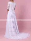 A-line Scoop Neck Lace Chiffon Sweep Train Sashes / Ribbons Wedding Dresses #Milly00023464