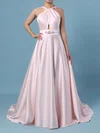 Ball Gown Halter Satin Sweep Train Wedding Dresses With Beading #Milly00023465