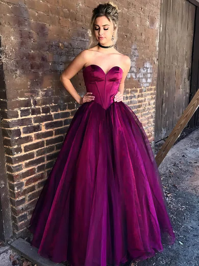 Ball Gown Strapless Satin Tulle Floor-length Corset Prom Dresses #Milly020106443