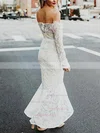 Trumpet/Mermaid Off-the-shoulder Lace Asymmetrical Sashes / Ribbons Prom Dresses #Milly020106450