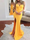 Elegant Trumpet/Mermaid Satin Straight Split Formal Dresses PT020106456