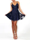 A-line V-neck Tulle Short/Mini Sequins Short Prom Dresses #Milly020106459