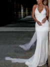 Trumpet/Mermaid V-neck Lace Sequined Watteau Train Appliques Lace Wedding Dresses #Milly00023467