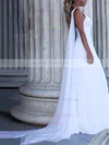 A-line V-neck Lace Chiffon Sweep Train Appliques Lace Wedding Dresses #Milly00023469
