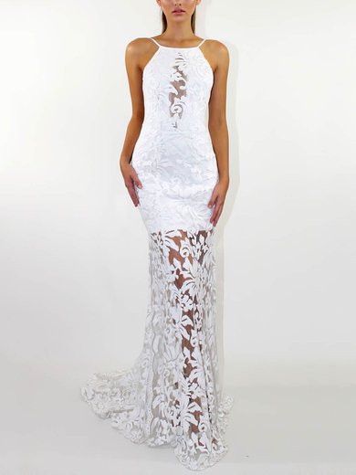 Trumpet/Mermaid Square Neckline Lace Sweep Train Wedding Dresses #Milly00023472