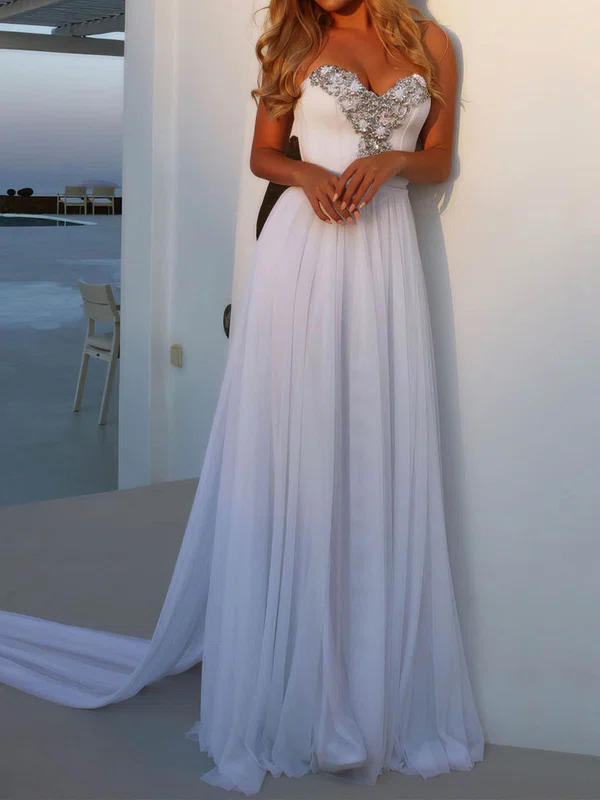 A-line Sweetheart Chiffon Watteau Train Wedding Dresses With Beading #Milly00023474