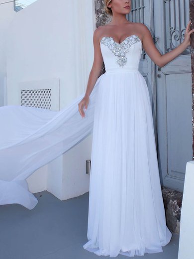 A-line Sweetheart Chiffon Watteau Train Beading Wedding Dresses #Milly00023474
