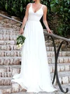 A-line V-neck Lace Sweep Train Wedding Dresses With Appliques Lace #Milly00023478