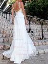 A-line V-neck Lace Sweep Train Appliques Lace Wedding Dresses #Milly00023478