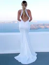Trumpet/Mermaid High Neck Sequined Sweep Train Wedding Dresses #Milly00023480