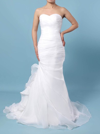 Trumpet/Mermaid Sweetheart Chiffon Sweep Train Ruched Wedding Dresses #Milly00023291