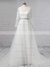 Ball Gown Scoop Neck Tulle Sweep Train Appliques Lace Wedding Dresses #Milly00023354
