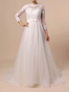 Ball Gown Illusion Tulle Sweep Train Wedding Dresses With Appliques Lace #Milly00023382