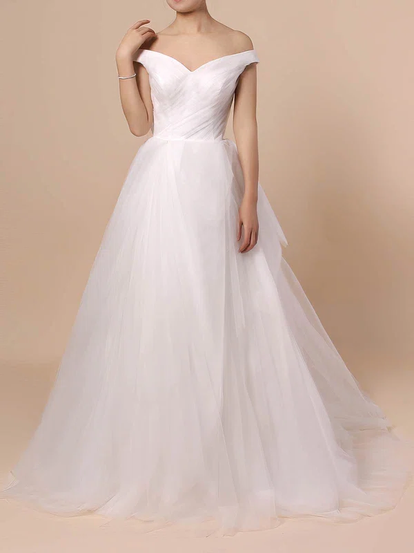 Ball Gown Off-the-shoulder Tulle Sweep Train Wedding Dresses With Ruffles #Milly00023404