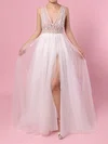 Ball Gown V-neck Tulle Sweep Train Wedding Dresses With Split Front #Milly00023406