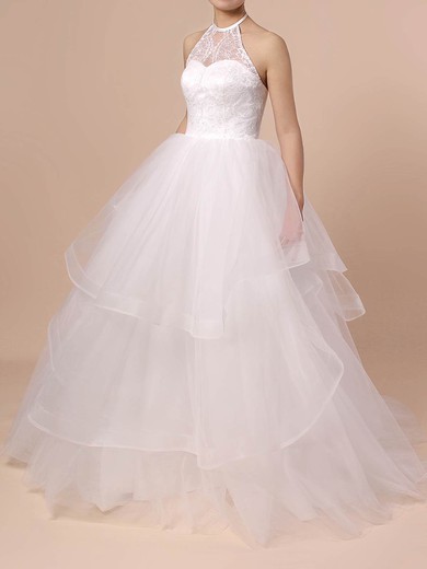 Ball Gown Halter Tulle Sweep Train Lace Wedding Dresses #Milly00023421