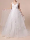 Ball Gown V-neck Tulle Sweep Train Wedding Dresses With Cascading Ruffles #Milly00023422