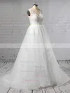 Princess V-neck Lace Tulle Sweep Train Cascading Ruffles Wedding Dresses #Milly00023422