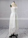 A-line Strapless Lace Asymmetrical Sashes / Ribbons Wedding Dresses #Milly00023425