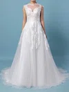 Ball Gown Illusion Tulle Sweep Train Wedding Dresses With Appliques Lace #Milly00023431