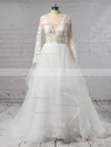 Ball Gown V-neck Organza Tulle Sweep Train Cascading Ruffles Wedding Dresses #Milly00023436