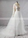 Ball Gown V-neck Organza Tulle Sweep Train Cascading Ruffles Wedding Dresses #Milly00023436