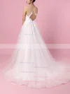 Ball Gown V-neck Tulle Sweep Train Appliques Lace Wedding Dresses #Milly00023438