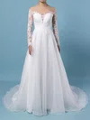 Ball Gown Illusion Organza Sweep Train Wedding Dresses With Appliques Lace #Milly00023444
