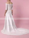 Sheath/Column Off-the-shoulder Lace Satin Sweep Train Appliques Lace Wedding Dresses #Milly00023445