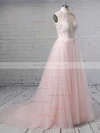 A-line Halter Tulle Sweep Train Appliques Lace Wedding Dresses #Milly00023452