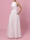 A-line Scoop Neck Lace Floor-length Wedding Dresses With Pockets #Milly00023456