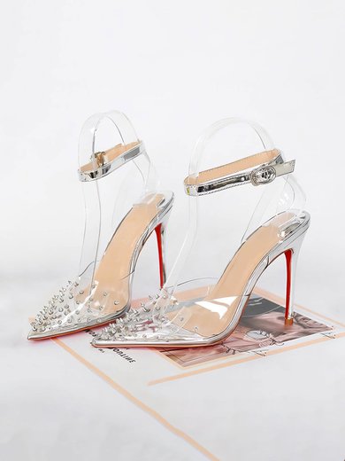 Women's Pumps Stiletto Heel Silver PVC Wedding Shoes #Milly03030862