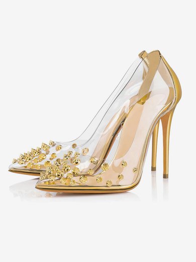 Women's Pumps Stiletto Heel Gold Leatherette Wedding Shoes #Milly03030867