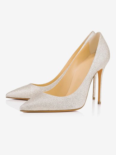 Women's Pumps Stiletto Heel Silver Sparkling Glitter Wedding Shoes #Milly03030872