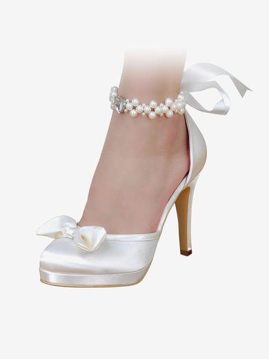 Women's Pumps Stiletto Heel White Satin Wedding Shoes #Milly03030918