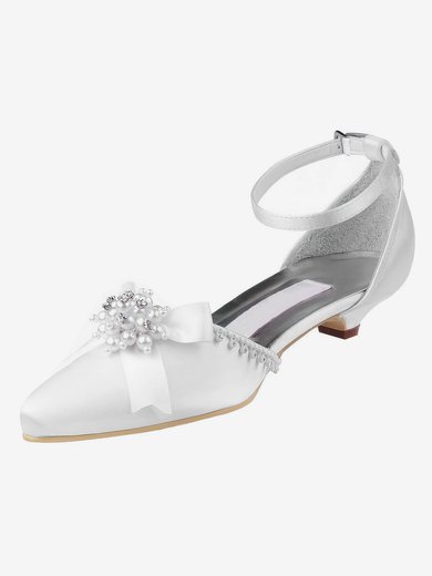 Women's Pumps Kitten Heel White Satin Wedding Shoes #Milly03030919