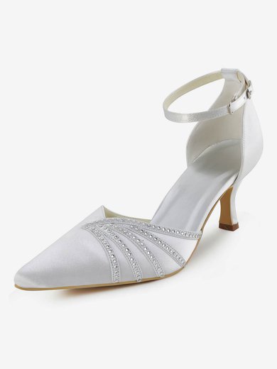 Women's Pumps Cone Heel White Satin Wedding Shoes #Milly03030920